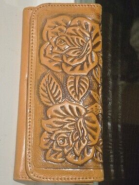 Western Floral Tooled Rose Wallet Clutch Caramel Tan Boho